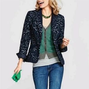 CAbi Floral Jacquard Paisley Jacket Blazer Button Style Navy Blue #109 Size